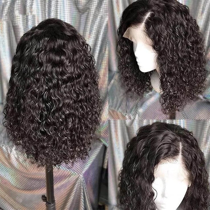 Short Curly Bob 13x4 Lace Front Human Hair Wig Soft Breathable Reusable Nontangled Brazilian Wig Adjustable Size (14 inches)