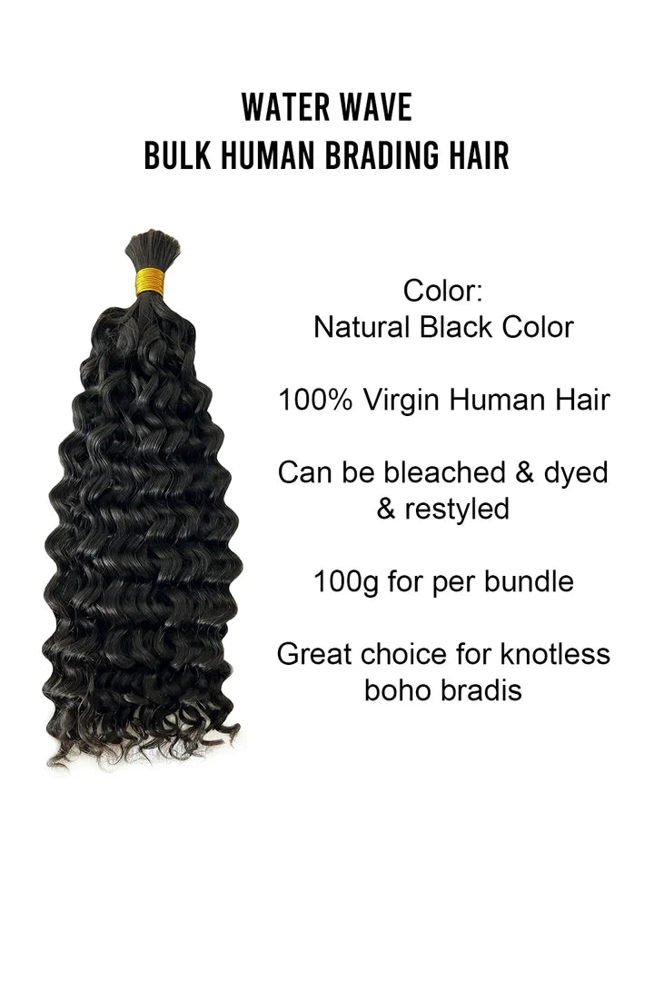 Water Wave Bulk Human Hair For Boho Braiding Natural Black