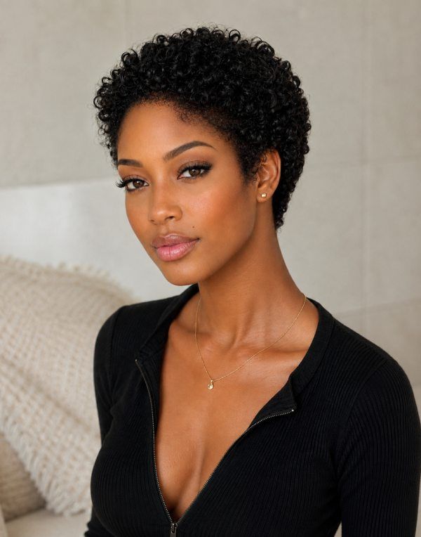Natural Edges - Pixie Cut Short Kinky Curly Glueless Invisible Swiss Lace Wig Human Hair with HD Lace