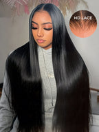 Luxury Custom Straight Wigs Transparent Lace Glueless 100% Human Hair Lace Front Wigs Natural Black