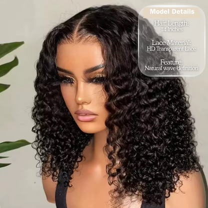 Bob Wig Human Hair Wear Go Glueless Wigs 13x4 Deep Wave Lace Front Closure Wigs Natural Black 14 Inch