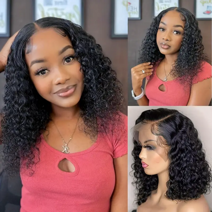 Bob Wig Human Hair Wear Go Glueless Wigs 13x4 Deep Wave Lace Front Closure Wigs Natural Black 14 Inch