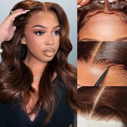 Chocolate Brown 7X5 Lace Glueless Body Wave Wigs Layered Cut Face Framing Wear Go Wig Human Hair Wig