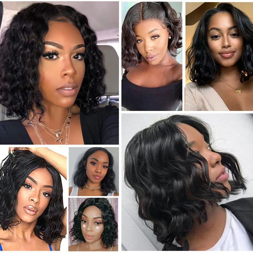 Short Bob Wigs Loose Wave Wear Go Glueless Pre Cut Lace 13x4 Transparent Lace Front Human Hair