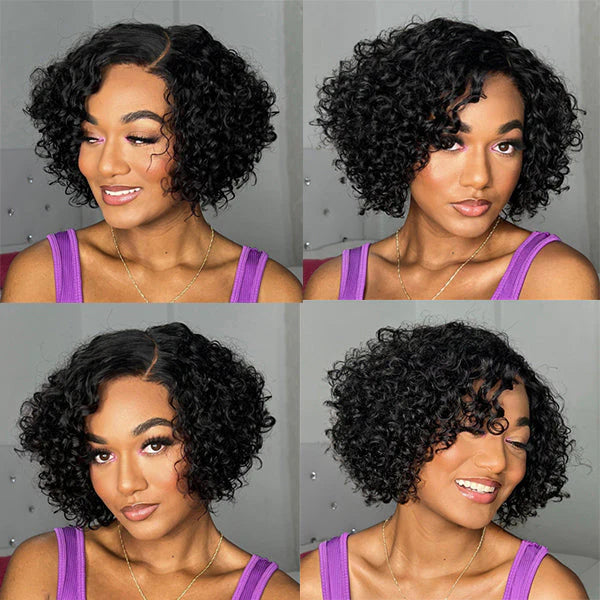 Trendy Short Cut Curly Minimalist Pre-Cut HD Lace Glueless Side Part Frontal Bob Wig  Human Hair 150% Density