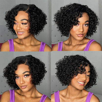 Trendy Short Cut Curly Minimalist Pre-Cut HD Lace Glueless Side Part Frontal Bob Wig  Human Hair 150% Density