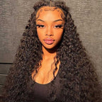 360 Full Lace Glueless Deep Wave Wig Invisi Drawstring Natural Black Pull & Go 180% Density Human Hair