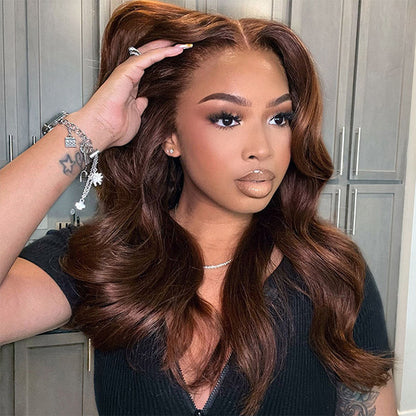 Chocolate Brown 7X5 Lace Glueless Body Wave Wigs Layered Cut Face Framing Wear Go Wig Human Hair Wig