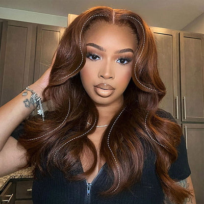 Chocolate Brown 7X5 Lace Glueless Body Wave Wigs Layered Cut Face Framing Wear Go Wig Human Hair Wig