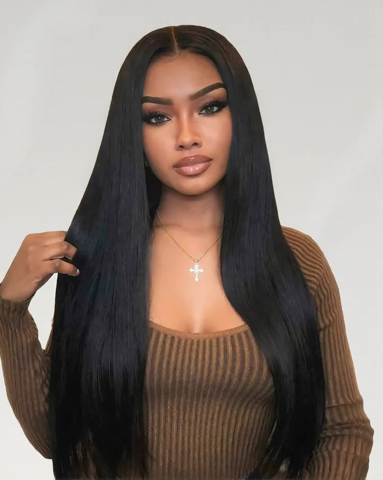 Yaki Straight 13x4/6x5 Glueless Lace Wig Pre-cut Lace Put On and Go Natural Black Beginner Friendly 150% Density