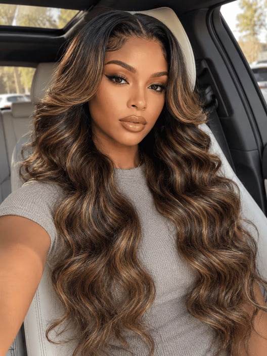 Balayage Highlight Glueless Body Wave 7x5 / 13x4 Lace Front Human Hair Wigs with Invisi Drawstring Put On and Go