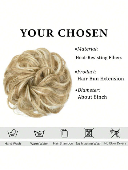 Large Messy Bun Hair Piece Wavy Curly Scrunchies Synthetic Chignon Ponytail Hair Extensions Thick Updo Hairpieces for Women Dirty Blonde
