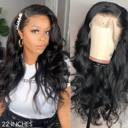 Short Bob Human Hair Wear Go Wig Glueless 13x4 Lace Front Pre-Plucked Body Wave Ocean Wave 180% Density - Natural Color (10 Inch)