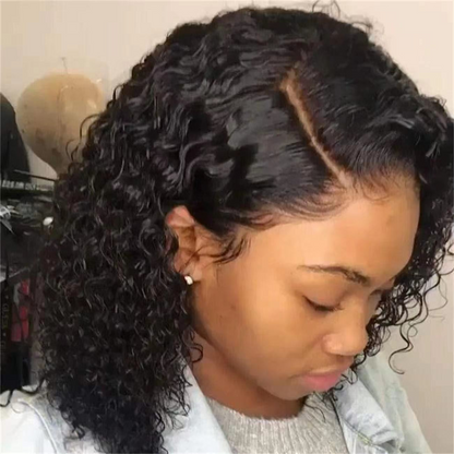 Short Curly Bob 13x4 Lace Front Human Hair Wig Soft Breathable Reusable Nontangled Brazilian Wig Adjustable Size (14 inches)