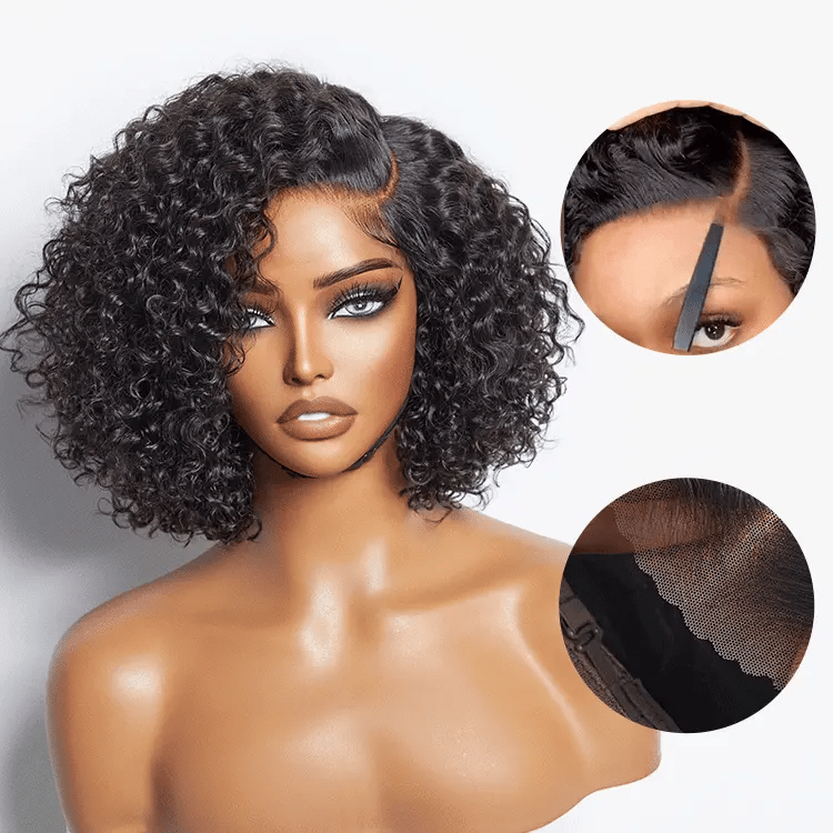 Trendy Short Cut Curly Minimalist Pre-Cut HD Lace Glueless Side Part Frontal Bob Wig  Human Hair 150% Density
