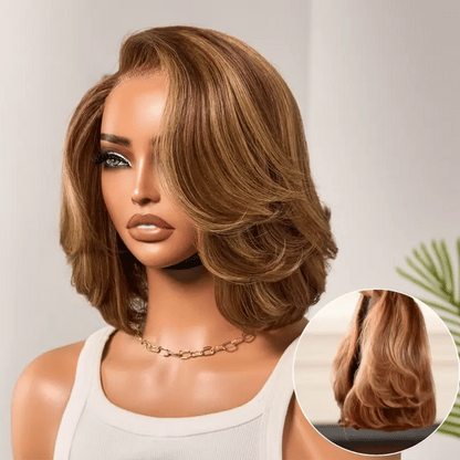 Blonde Highlight Short Layered Bob Wig Wear Go Glueless 13x4 Lace Front Pre-Cut Human Hair Wig