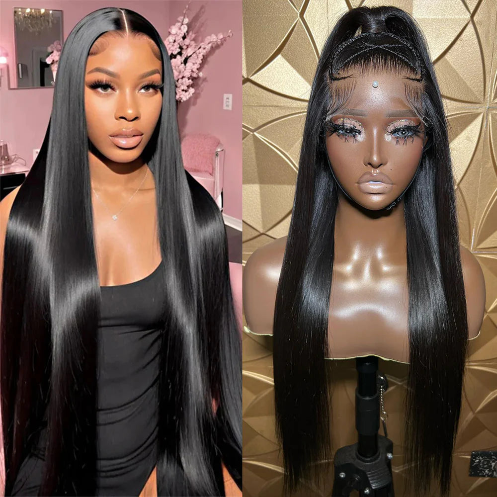 Luxury Custom Straight Wigs Transparent Lace Glueless 100% Human Hair Lace Front Wigs Natural Black