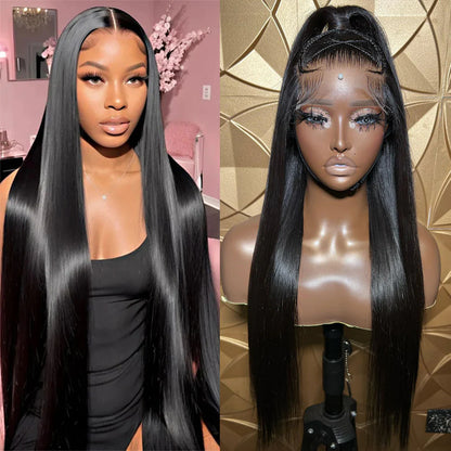 Luxury Custom Straight Wigs Transparent Lace Glueless 100% Human Hair Lace Front Wigs Natural Black