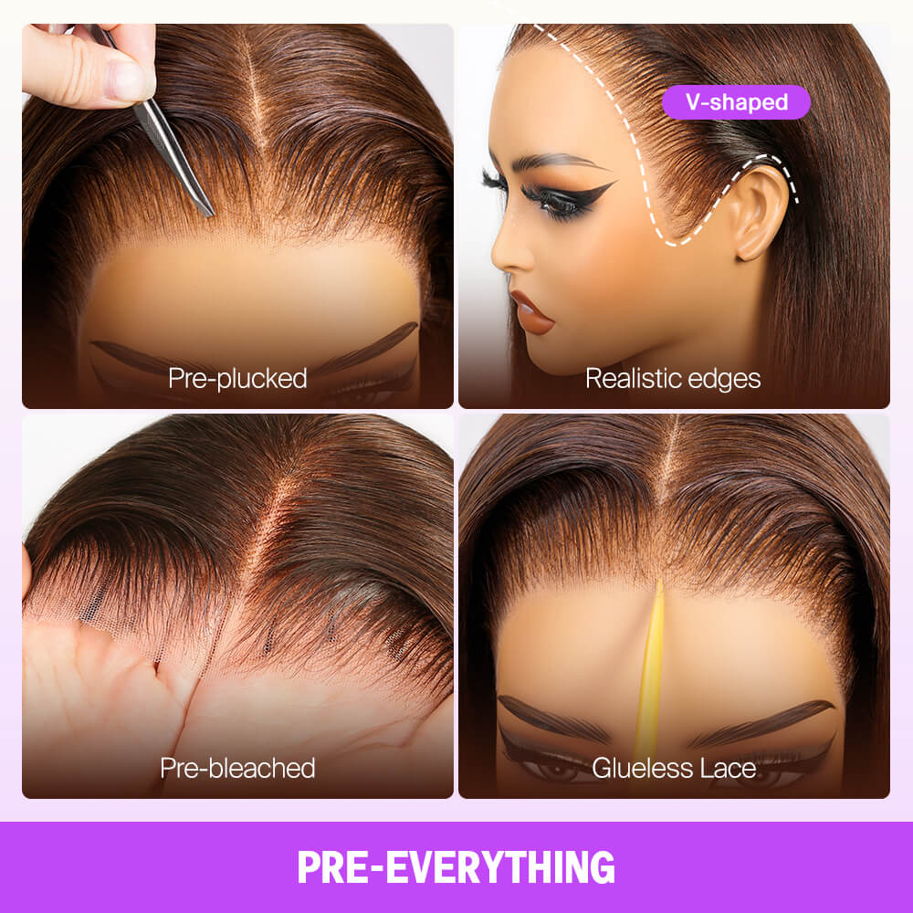 Chocolate Brown 7X5 Lace Glueless Body Wave Wigs Layered Cut Face Framing Wear Go Wig Human Hair Wig