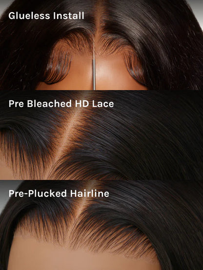 Elegant 7x5 Pre Cut Side-Part Yaki Straight Lace Part Glueless Drawstring Wig With Blowout Face-framing Feathered Layers Ready to Go Beginner Friendly