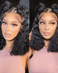 Deep Wave Short Bob Wig Curly Lace Front Wig Glueless 13x4 Human Hair Wear Go Wigs Natural Black