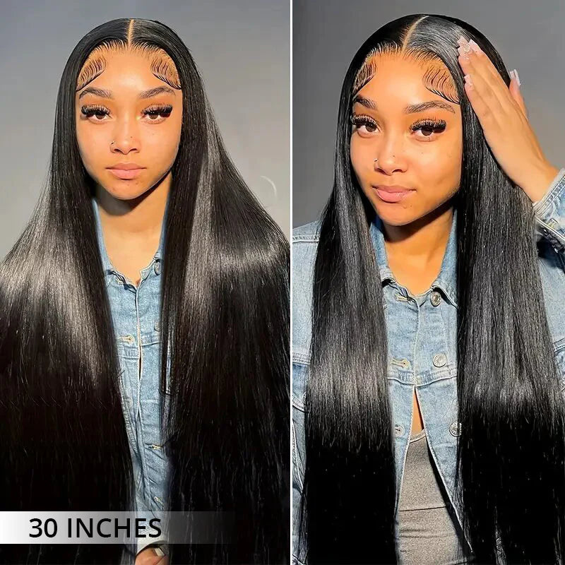 Luxury Custom Straight Wigs Transparent Lace Glueless 100% Human Hair Lace Front Wigs Natural Black