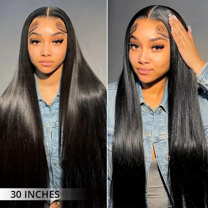 Luxury Custom Straight Wigs Transparent Lace Glueless 100% Human Hair Lace Front Wigs Natural Black