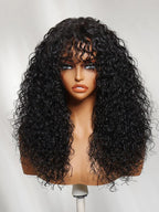 Curly Wave Wig With Bangs Natural Color Human Hair Glueless Wigs Low-Maintenance Wear Go