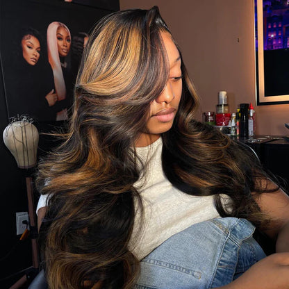 Brown Highlight Peacock Curls 13x4 Full Lace Wig Glueless Pull & Go Pre-Everything Body Wave Loose Wave Wig