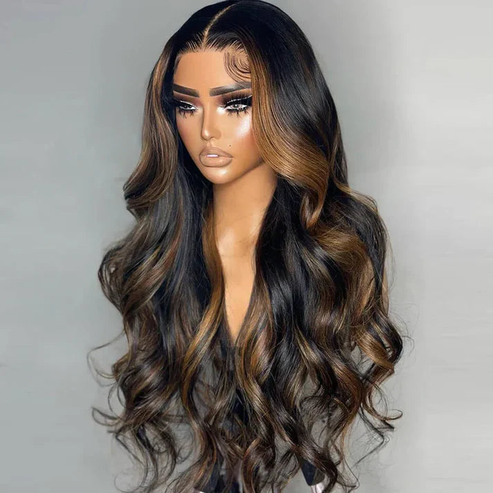 Brown Highlight Peacock Curls 13x4 Full Lace Wig Glueless Pull & Go Pre-Everything Body Wave Loose Wave Wig