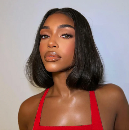 Super Natural Hairline Silky Short Bob Wig Human Hair Straight Bob Lace Human Hair Natural Black