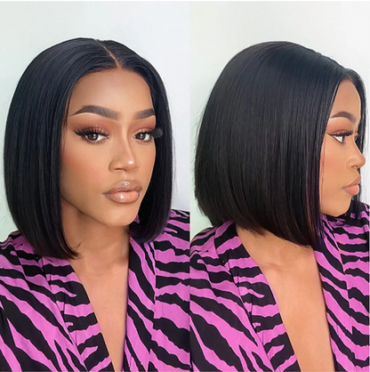 Super Natural Hairline Silky Short Bob Wig Human Hair Straight Bob Lace Human Hair Natural Black
