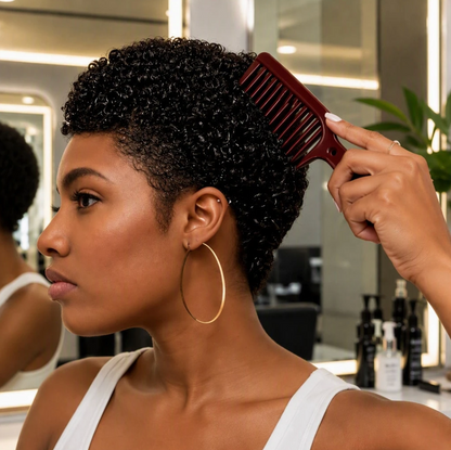 Natural Edges - Pixie Cut Short Kinky Curly Glueless Invisible Swiss Lace Wig Human Hair with HD Lace
