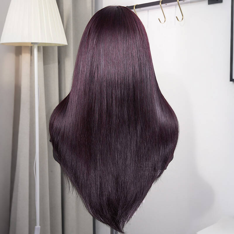 Layer Cut  Blackcurrant Brunette 7x5 Lace Wear Go Glueless Human Hair Layered Straight Wig Dark Burgundy