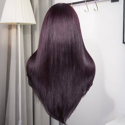 Layer Cut  Blackcurrant Brunette 7x5 Lace Wear Go Glueless Human Hair Layered Straight Wig Dark Burgundy