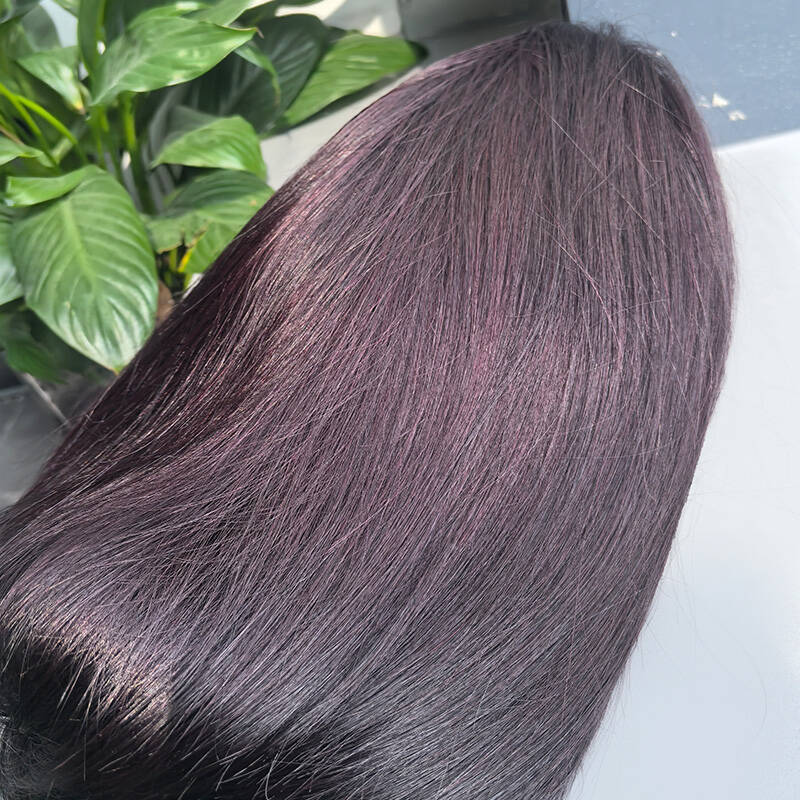 Layer Cut  Blackcurrant Brunette 7x5 Lace Wear Go Glueless Human Hair Layered Straight Wig Dark Burgundy