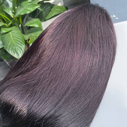 Layer Cut  Blackcurrant Brunette 7x5 Lace Wear Go Glueless Human Hair Layered Straight Wig Dark Burgundy