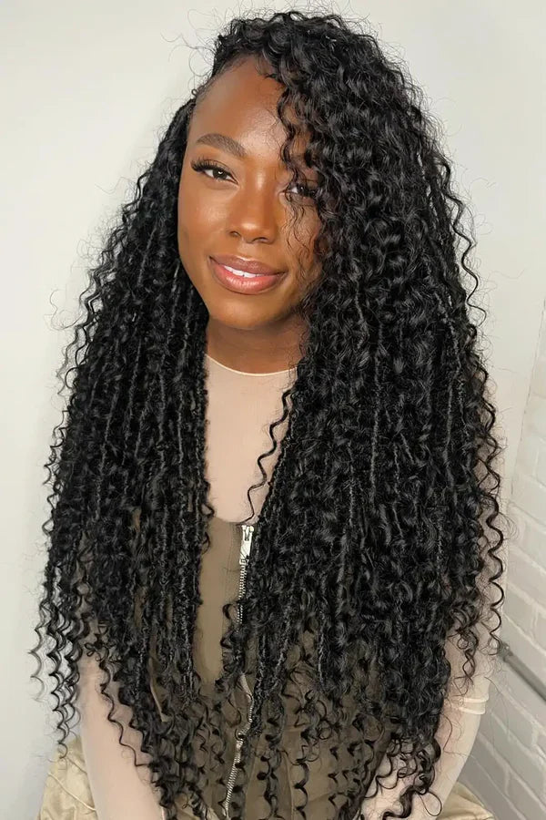 Human Boho Braiding Hair Deep Wave Double Drawn Spanish Curly Bulk Hair Extensions