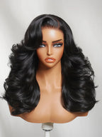 Pre Styled Efortless Chic Layer 7x5 Pre Cut Lace Frontal Wig 200% Density Face Framing Peacock Curls Glueless Ready To Wear Wig