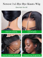 7x5 Glueless Wig Pre Cut 180% Density Wet And Wavy Water Wave Natural Black Invisible Knots Lace Frontal Wig Put On and Go