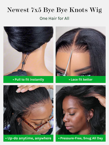 7x5 Glueless Wig Pre Cut 180% Density Wet And Wavy Water Wave Natural Black Invisible Knots Lace Frontal Wig Put On and Go