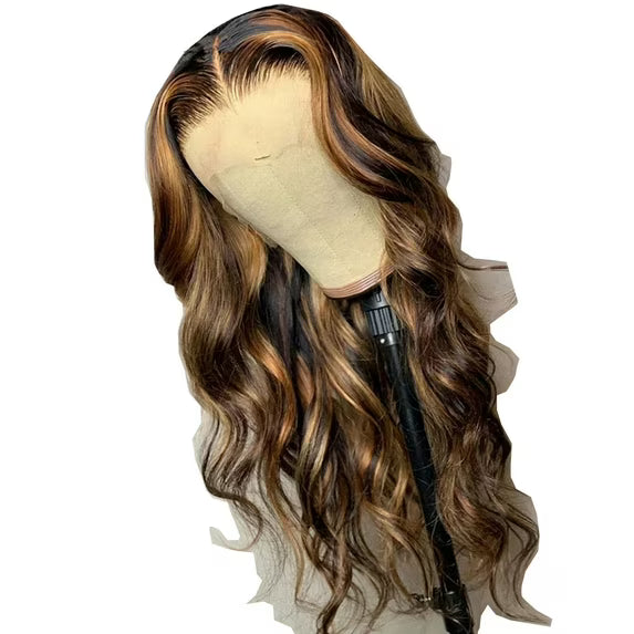 13x6 Ombre Blonde Highlight Brown Body Wave HD Lace Closure Wig 180% Density Wear Go Human Hair