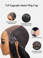 7x5 Glueless Wig Pre Cut 180% Density Wet And Wavy Water Wave Natural Black Invisible Knots Lace Frontal Wig Put On and Go