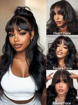 Boohair 7x5 Bye Bye Knots 13x4 Lace Fluffy Loose Body Wave Lace Frontal Wig with Bangs Pre everything Put On and Go Human Hair Glueless  Wigs 180% Density
