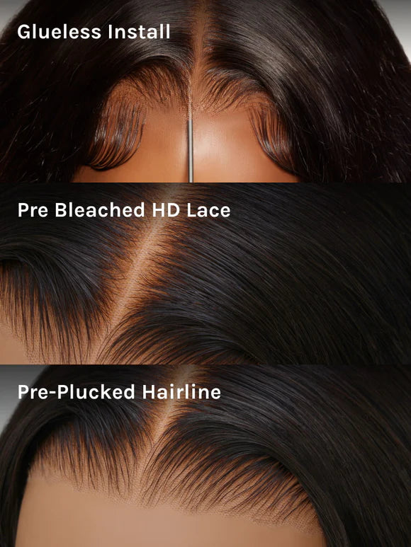 Boohair 7x5 Bye Bye Knots 13x4 Lace Fluffy Loose Body Wave Lace Frontal Wig with Bangs Pre everything Put On and Go Human Hair Glueless  Wigs 180% Density