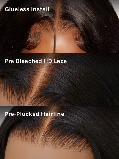 Boohair 7x5 Bye Bye Knots 13x4 Lace Fluffy Loose Body Wave Lace Frontal Wig with Bangs Pre everything Put On and Go Human Hair Glueless  Wigs 180% Density