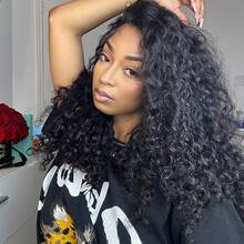 Curly Half Wig 3 In 1 Seamless Flip Over With Drawstring for Women Human Hair Glueless Wear and Go Half Up Half Down Headband