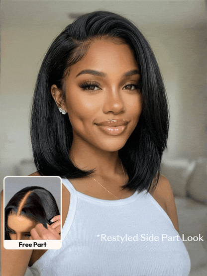 7x5 Glueless Lace Natural Black Yaki Straight Hair Pre Layered Short Bob Bleached Knots Drawstring Wig Beginner Friendly