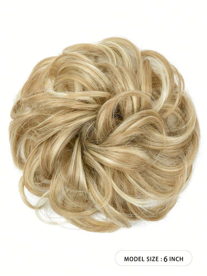 Large Messy Bun Hair Piece Wavy Curly Scrunchies Synthetic Chignon Ponytail Hair Extensions Thick Updo Hairpieces for Women Dirty Blonde