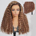 Honey Blonde Highlight Water Wave Pull & Go 13x6 Lace Frontal Tiny Knots Glueless Wig Deep Curly Human Hair